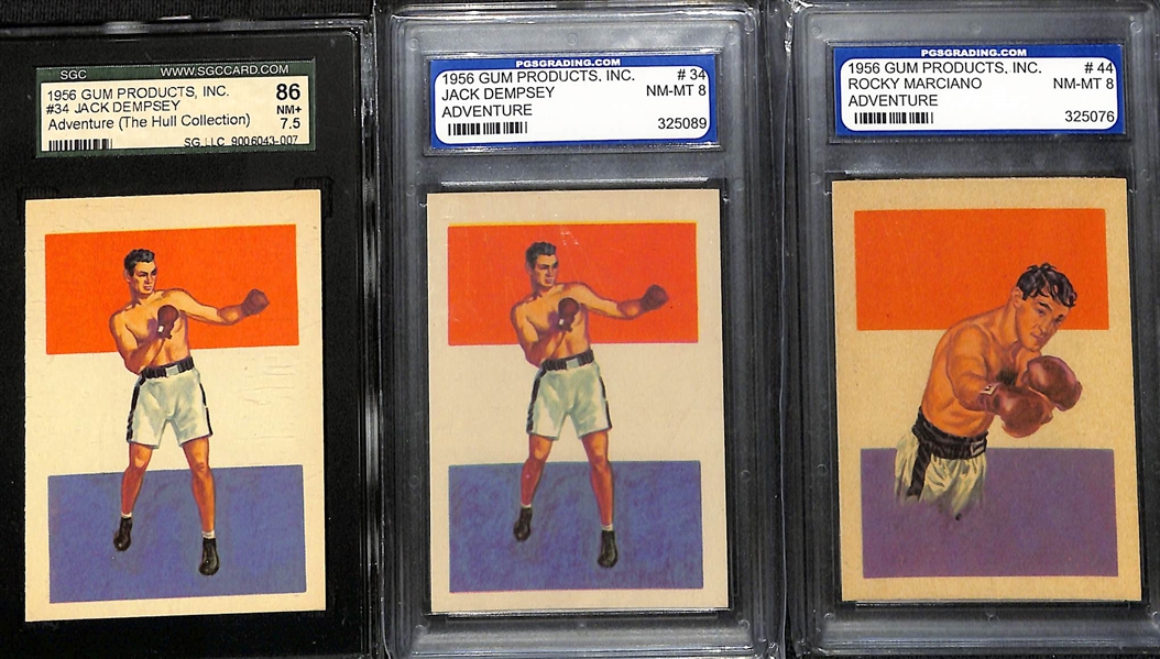 (6) Graded 1956 Adventure Gum Boxing Cards w. (2) Jack Dempsey SGC 7.5 & PGS 8
