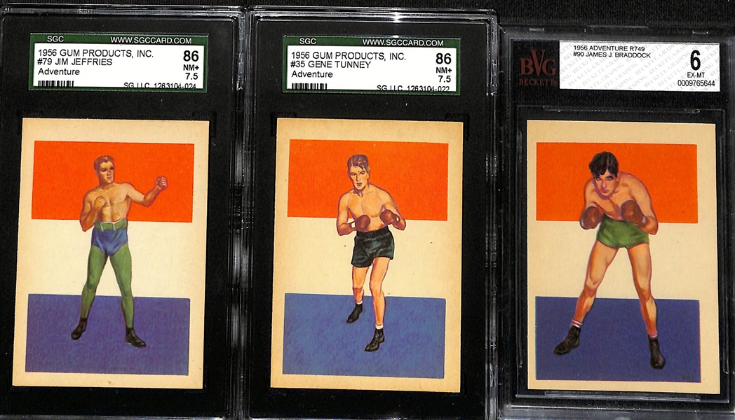 (6) Graded 1956 Adventure Gum Boxing Cards w. (2) Jack Dempsey SGC 7.5 & PGS 8