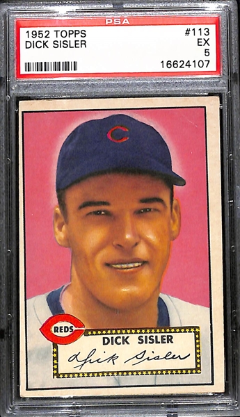 Lot of (5) PSA Graded 1952 Topps Baseball Cards w. HOFers Dick Sisler PSA 5 & Carl Erskine PSA 6