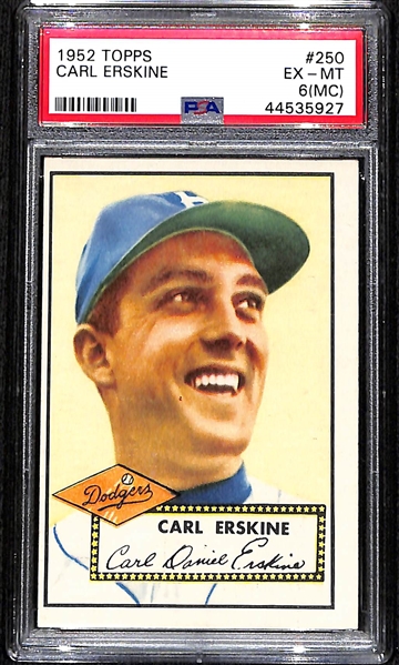 Lot of (5) PSA Graded 1952 Topps Baseball Cards w. HOFers Dick Sisler PSA 5 & Carl Erskine PSA 6