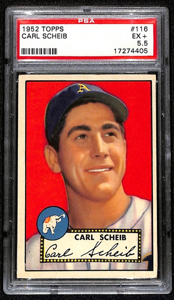 Lot of (5) PSA Graded 1952 Topps Baseball Cards w. HOFers Dick Sisler PSA 5 & Carl Erskine PSA 6