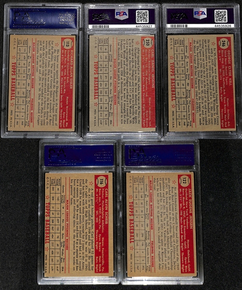 Lot of (5) PSA Graded 1952 Topps Baseball Cards w. HOFers Dick Sisler PSA 5 & Carl Erskine PSA 6