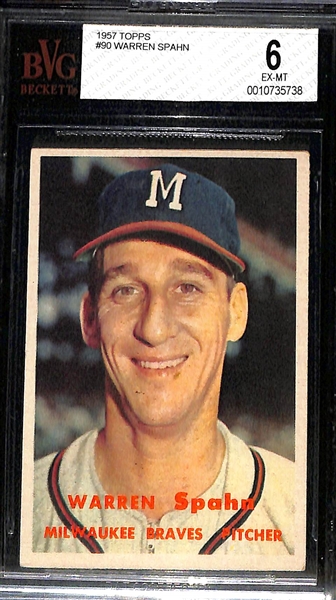 Baseball HOF Lot of (4) 1957 Topps BVG Graded Cards w. Clemente (2.5), Snider (5), Spahn (6), & Fox (5.5)