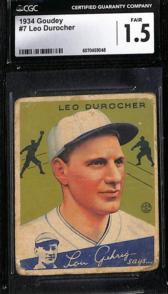 Lot of (6) Graded 1934-1964 Baseball Cards w. 1934 Goudey Leo Durocher CGC 1.5 & 1960 Fleer Ty Cobb CGC 5.5