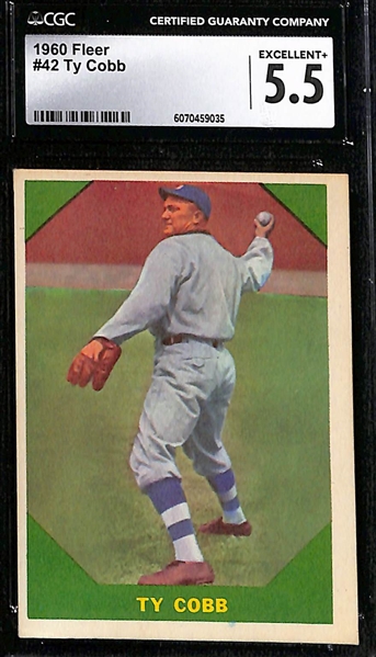 Lot of (6) Graded 1934-1964 Baseball Cards w. 1934 Goudey Leo Durocher CGC 1.5 & 1960 Fleer Ty Cobb CGC 5.5