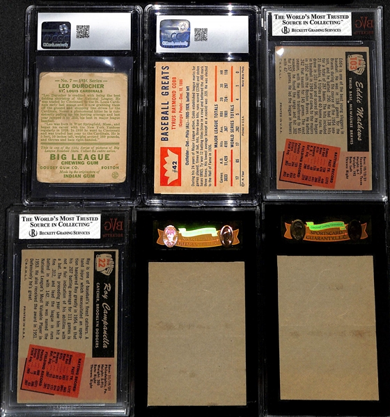 Lot of (6) Graded 1934-1964 Baseball Cards w. 1934 Goudey Leo Durocher CGC 1.5 & 1960 Fleer Ty Cobb CGC 5.5