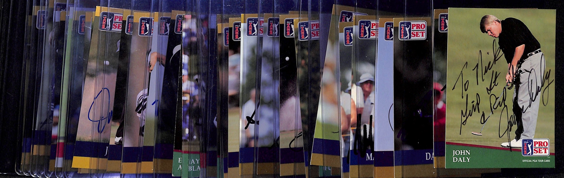 Lot of (35) Signed 1990-91 Pro Set PGA Golf Cards w. a Personalized 1991 John Daly RC (JSA Auction Letter)