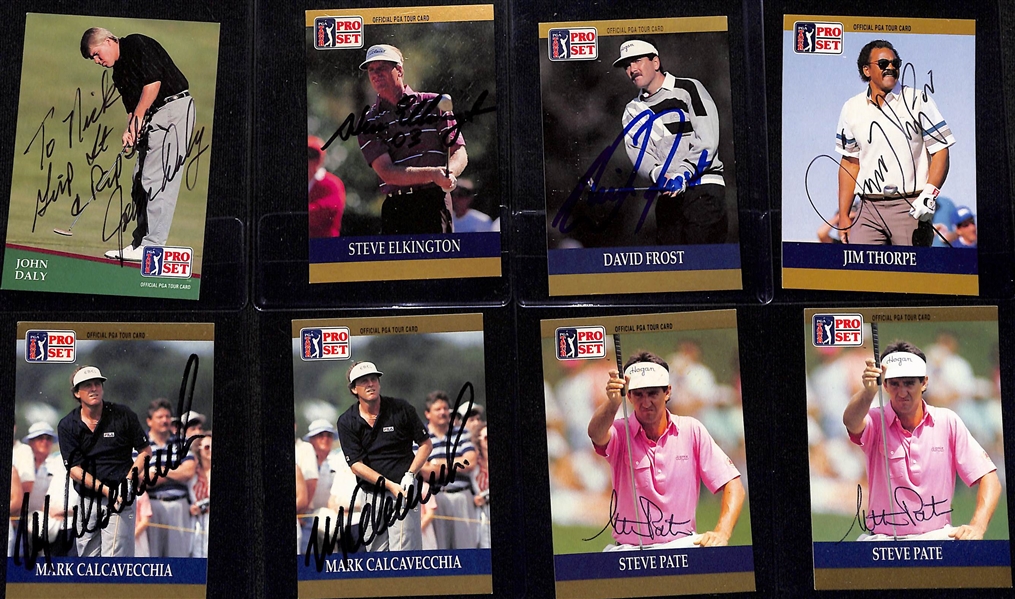 Lot of (35) Signed 1990-91 Pro Set PGA Golf Cards w. a Personalized 1991 John Daly RC (JSA Auction Letter)