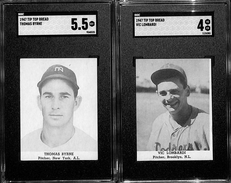 (6) Graded Rare 1947 Tip Top Bread Cards w. Byrne (SGC 5.5), Lombardi (SGC 4), Lindell (SGC 3), Thornton Lee (SGC 3), Billly Cox (SGC 3), Taft Wright (SGC 2)