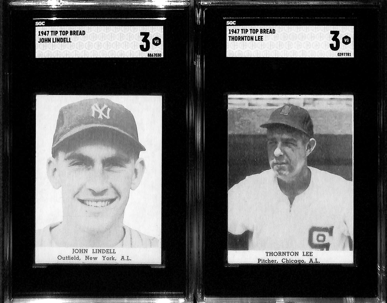 (6) Graded Rare 1947 Tip Top Bread Cards w. Byrne (SGC 5.5), Lombardi (SGC 4), Lindell (SGC 3), Thornton Lee (SGC 3), Billly Cox (SGC 3), Taft Wright (SGC 2)
