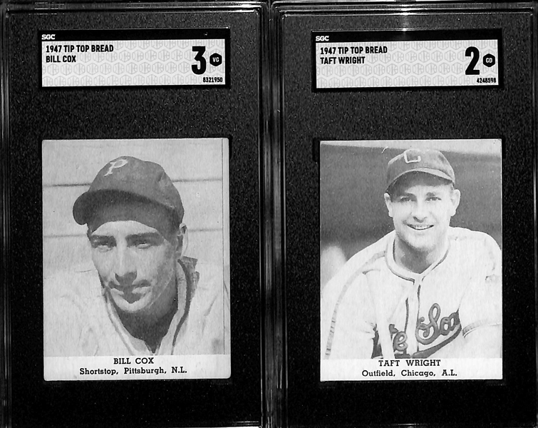 (6) Graded Rare 1947 Tip Top Bread Cards w. Byrne (SGC 5.5), Lombardi (SGC 4), Lindell (SGC 3), Thornton Lee (SGC 3), Billly Cox (SGC 3), Taft Wright (SGC 2)