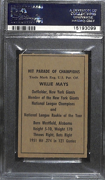 1952 Berk Ross Willie Mays Card Graded PSA 6