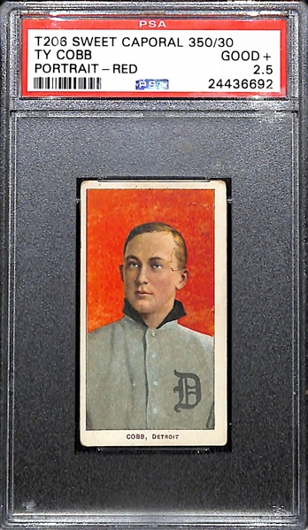 1909-11 T206 Sweet Caporal Ty Cobb (Portrait - Red Background) - 350 Subjects, Factory 30 - Graded PSA 2.5