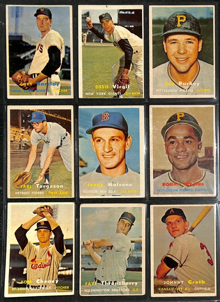 Lot of (150+) 1957-1965 Topps Baseball Cards w. (100) of the cards being 1957 Topps Baseball Cards.