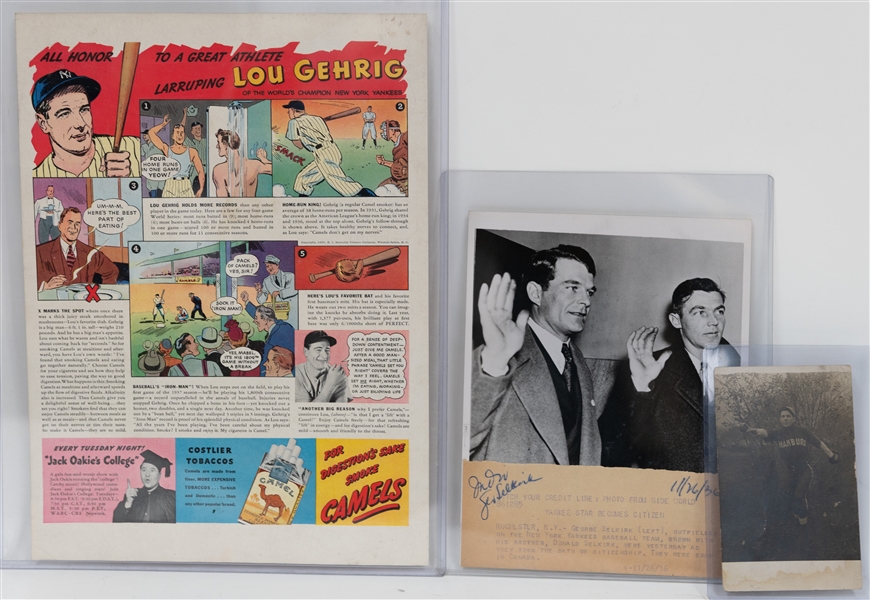 Lot of (10) Baseball Advertising Items & Photos  w. George Selkirk Type 1 Photo, Ruth, Gehrig 