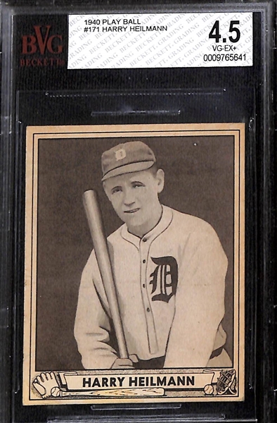 (5) 1940 Play Ball Beckett Graded cards w. HOFers Harry Heilmann BVG 4.5 & Del Young BVG 7