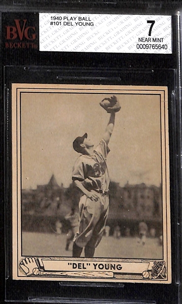 (5) 1940 Play Ball Beckett Graded cards w. HOFers Harry Heilmann BVG 4.5 & Del Young BVG 7