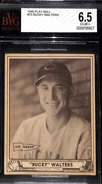 (5) 1940 Play Ball Beckett Graded cards w. HOFers Harry Heilmann BVG 4.5 & Del Young BVG 7