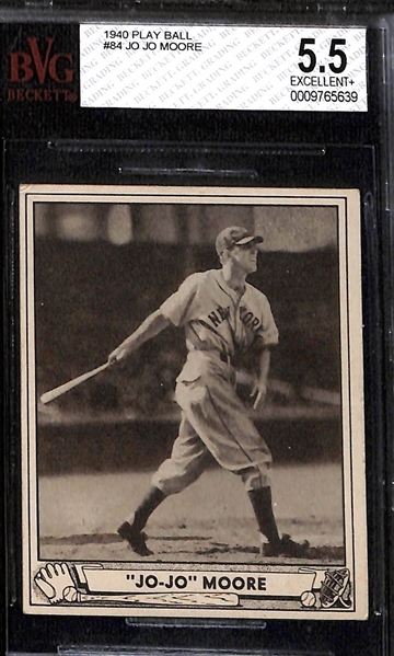 (5) 1940 Play Ball Beckett Graded cards w. HOFers Harry Heilmann BVG 4.5 & Del Young BVG 7