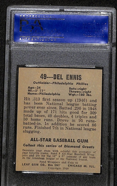 1948 Leaf Gum Del Ennis #49 PSA 8