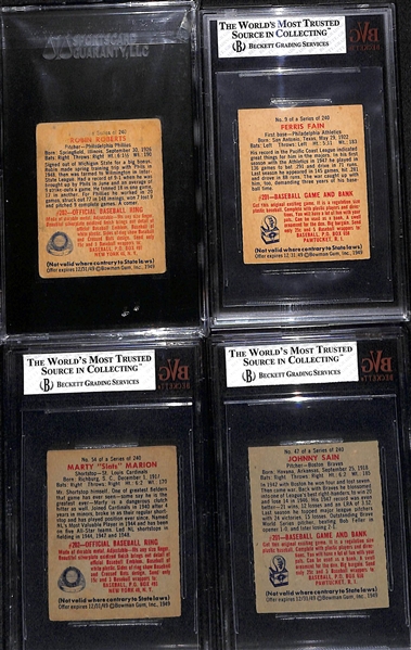 (4) Graded 1949 Bowman Baseball Cards w. Robin Roberts RC (HOF) SGC 1