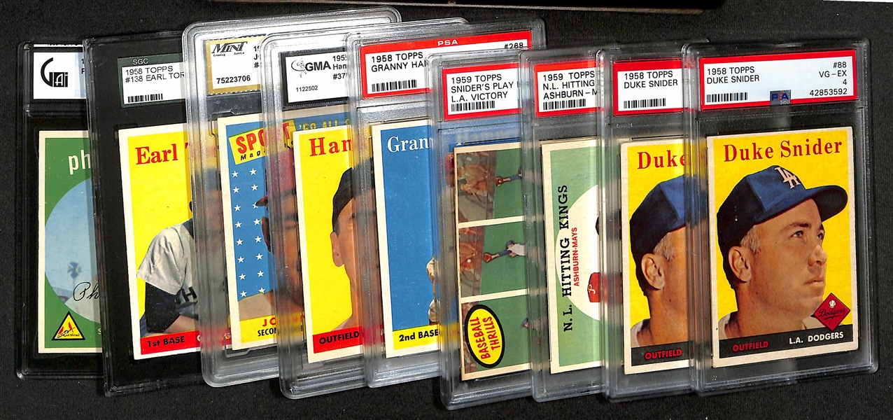 Lot of (9) Graded 1958-1959 Topps Baseball w. (2) 1958 Duke Snider PSA 4