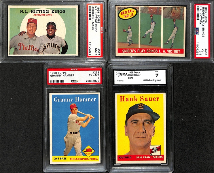 Lot of (9) Graded 1958-1959 Topps Baseball w. (2) 1958 Duke Snider PSA 4