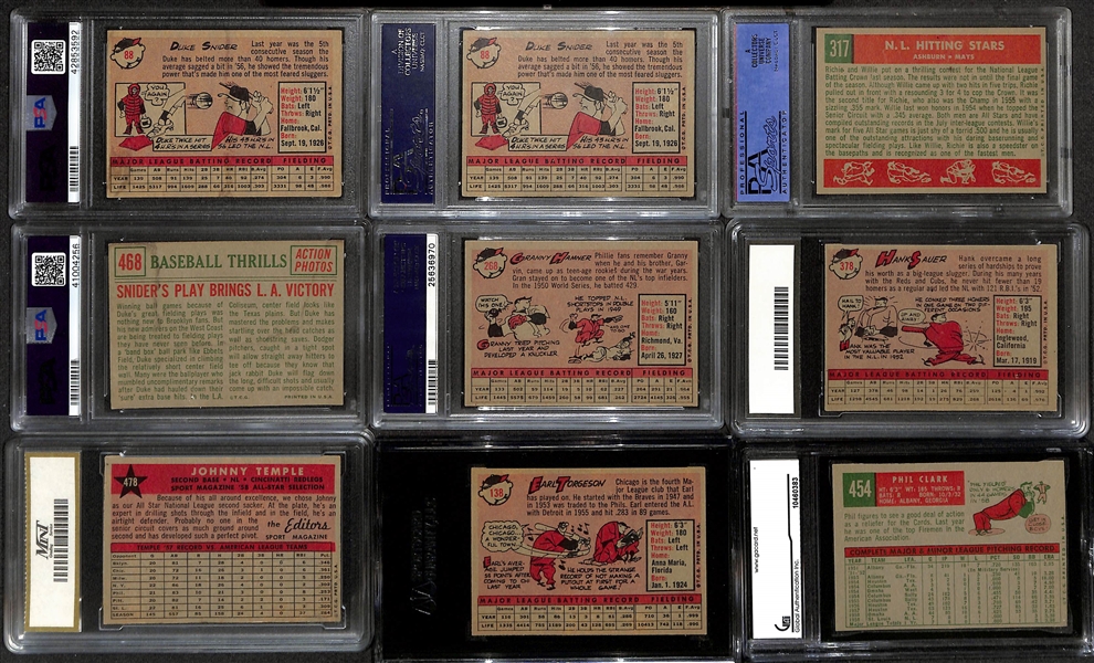 Lot of (9) Graded 1958-1959 Topps Baseball w. (2) 1958 Duke Snider PSA 4