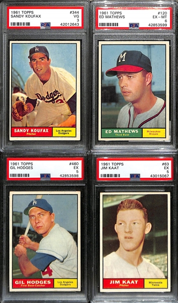Lot of (9) 1961 PSA Graded Topps Baseball Cards w. Sandy Koufax PSA 3