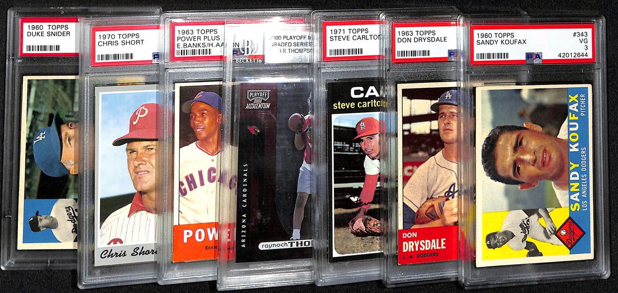 Lot of (7) 1960-2000 Graded Baseball and Football Cards w. 1960 Topps Sandy Koufax PSA 3