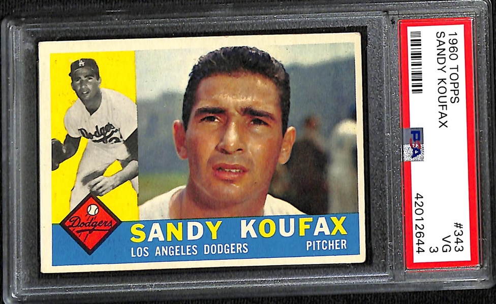 Lot of (7) 1960-2000 Graded Baseball and Football Cards w. 1960 Topps Sandy Koufax PSA 3