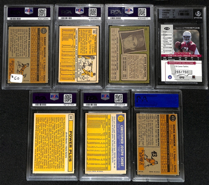 Lot of (7) 1960-2000 Graded Baseball and Football Cards w. 1960 Topps Sandy Koufax PSA 3