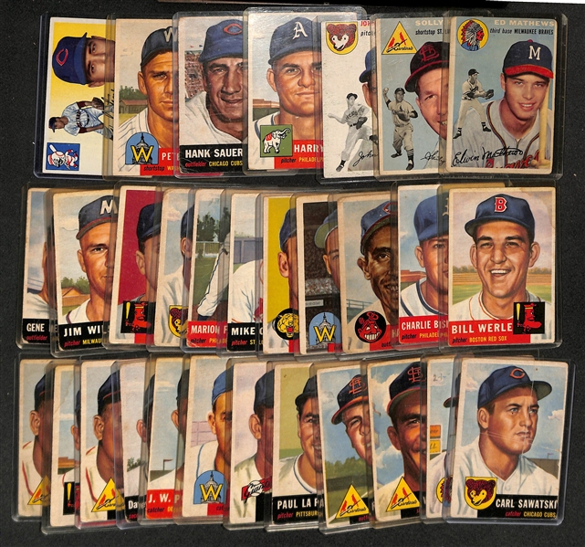 Lot of (30) 1953-55 Topps Baseball Cards w. 1954 Eddie Mathews