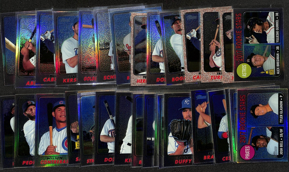 Lot of (31) 2017 Topps Heritage Chrome Parallel Cards inc. Alex Bregman Purple, Bryce Harper (#/999), Trea Turner (#/999), Miguel Cabrera (#/999), Xander Bogaerts (#/568), +
