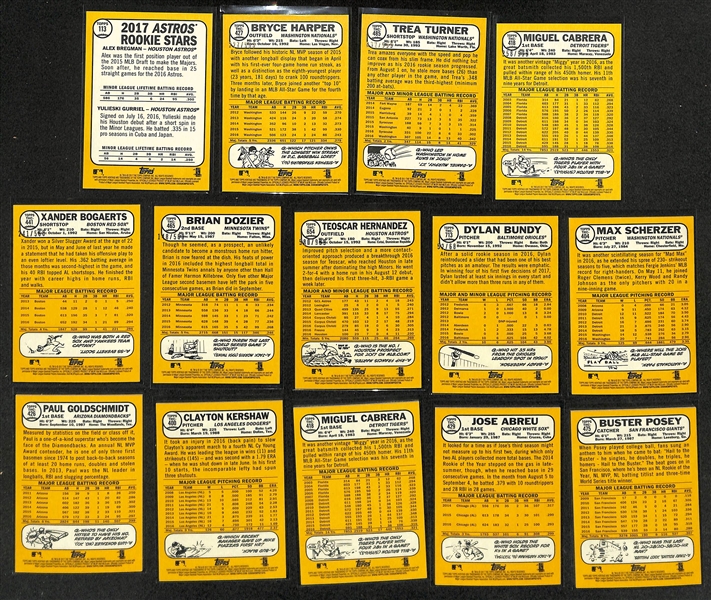 Lot of (31) 2017 Topps Heritage Chrome Parallel Cards inc. Alex Bregman Purple, Bryce Harper (#/999), Trea Turner (#/999), Miguel Cabrera (#/999), Xander Bogaerts (#/568), +