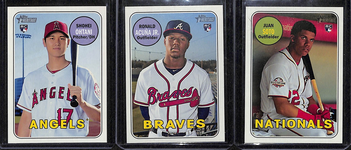 2018 Topps Heritage + Heritage High Number Complete Set w. Short Prints + Inserts, Parallels, Relics (Ohani, Acuna, Soto Rookies) 