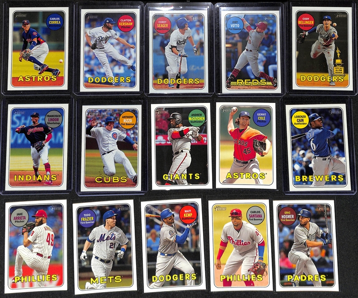 Lot of (35) 2018 Topps Heritage Action Photo Variation Short Prints inc. Mike Trout, Bryce Harper, Ichiro, Kris Bryant (PSA 10), Buster Posey, Mookie Betts, Nolan Arenado, Paul Goldschmidt, +