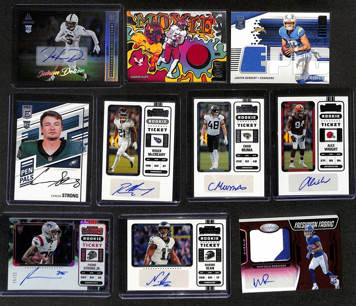 Lot of (1200+) 2022 Football Cards w. (38) Autographs + Relics, (80) Numbered Cards, +