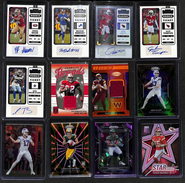 Lot of (1200+) 2022 Football Cards w. (38) Autographs + Relics, (80) Numbered Cards, +
