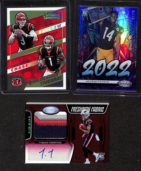 Lot of (1200+) 2022 Football Cards w. (38) Autographs + Relics, (80) Numbered Cards, +