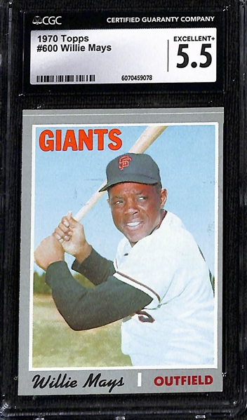 Lot of (5) CGC Graded 1970's Baseball Cards w. 1970 Topps Willie Mays (HOF) CGC 5.5