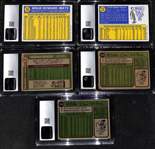 Lot of (5) CGC Graded 1970's Baseball Cards w. 1970 Topps Willie Mays (HOF) CGC 5.5