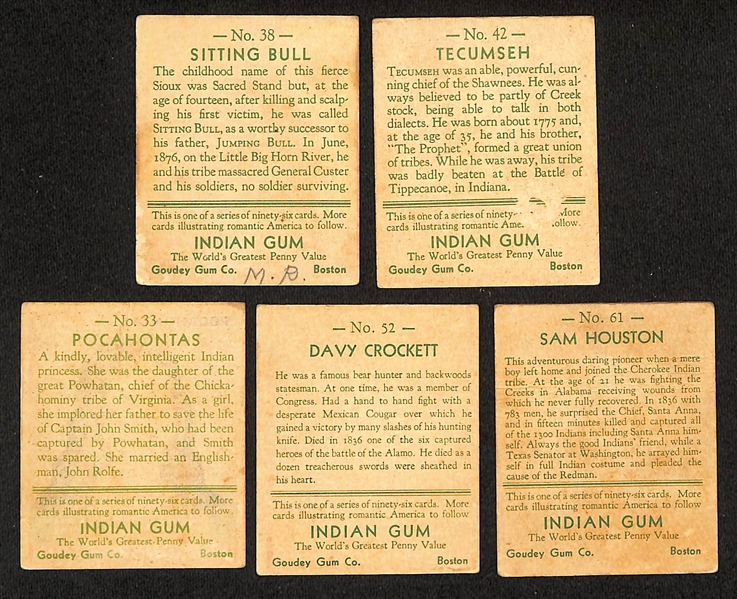Lot of (26) 1933 Goudey Indian Gum Cards & (15) 1933 Gum Wild West Series  w. Goudey Indian Sitting Bull