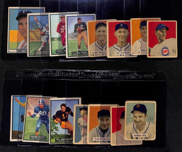 Lot of (8) 1949 Bowman Baseball & (6) 1951 Topps Magic Football Cards w. 1949 Bowman Andy Pafko 