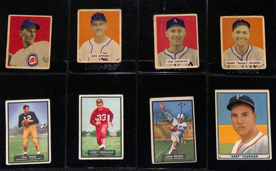 Lot of (8) 1949 Bowman Baseball & (6) 1951 Topps Magic Football Cards w. 1949 Bowman Andy Pafko 