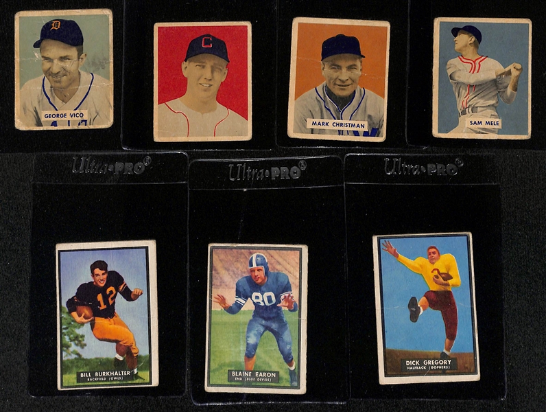 Lot of (8) 1949 Bowman Baseball & (6) 1951 Topps Magic Football Cards w. 1949 Bowman Andy Pafko 