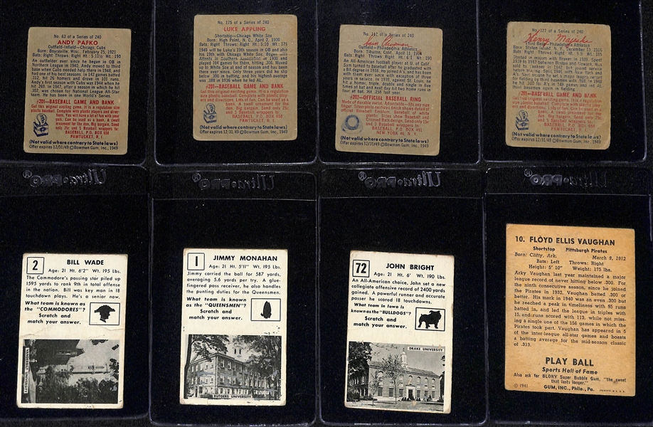 Lot of (8) 1949 Bowman Baseball & (6) 1951 Topps Magic Football Cards w. 1949 Bowman Andy Pafko 