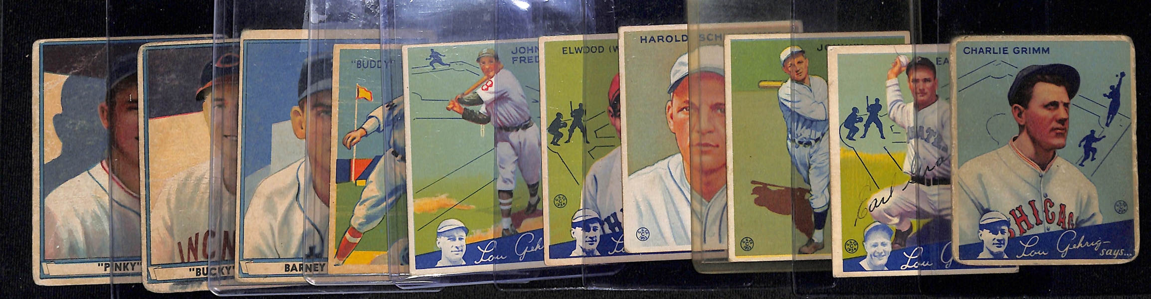 Lot of (10) 1933-1941 Baseball Cards - Goudey & Playball - w.  1934 Goudey Charlie Grimm Beckett RCR 1.5 & Signed Earl Grace (JSA Auction Letter)
