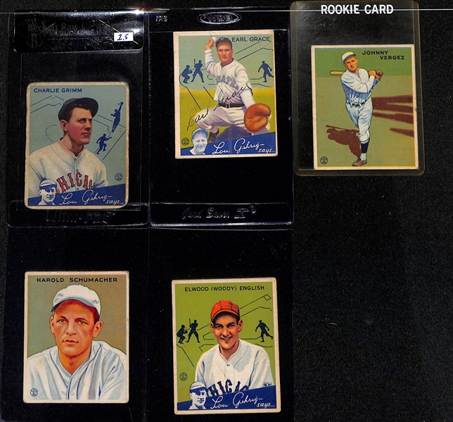 Lot of (10) 1933-1941 Baseball Cards - Goudey & Playball - w.  1934 Goudey Charlie Grimm Beckett RCR 1.5 & Signed Earl Grace (JSA Auction Letter)