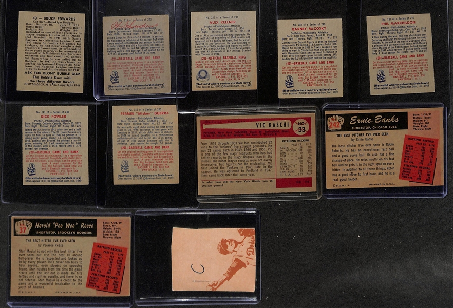 Lot of (10) 1948-1955 Bowman Baseball Cards w. Red Schoendienst & Ernie Banks (2nd year)